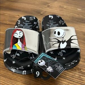 NWT Disney Silver and Black Nightmare Before Christmas Slides Sandals size 6
